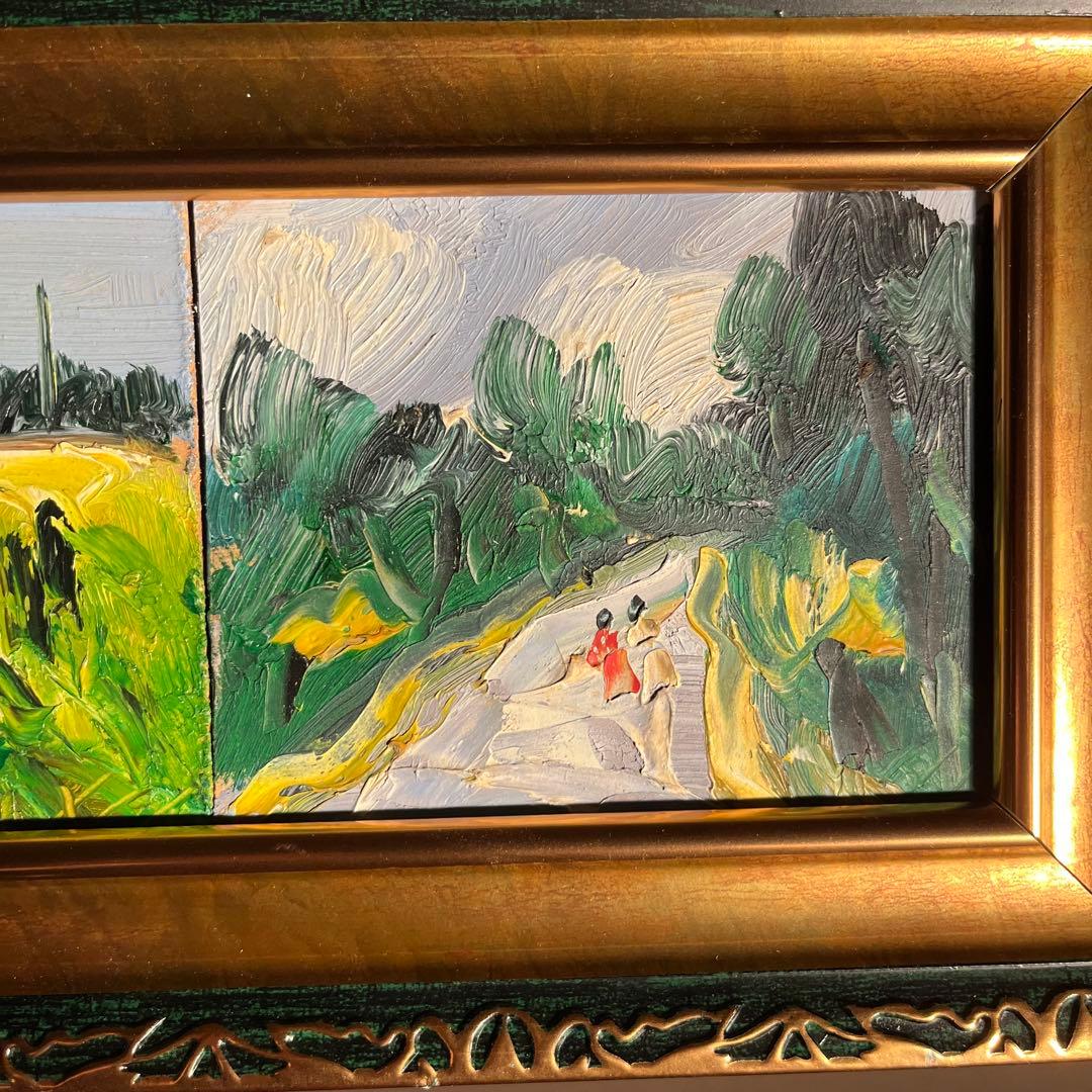 手書き油絵 ４枚組絵画 風景画 額付 絵画 インテリア 油彩画