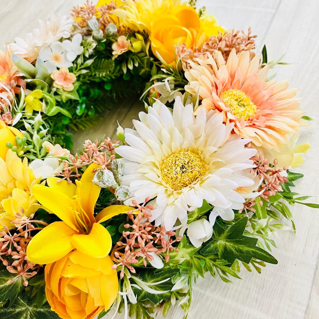 フラワー リース 玄関リース イエロー オレンジ 黄色 ガーベラ ハロウィン