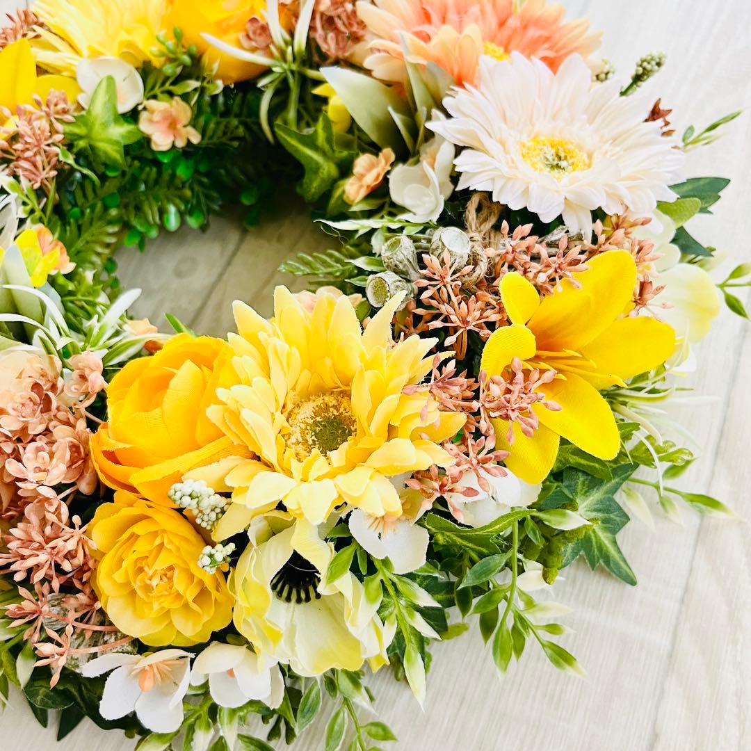 フラワー リース 玄関リース イエロー オレンジ 黄色 ガーベラ ハロウィン