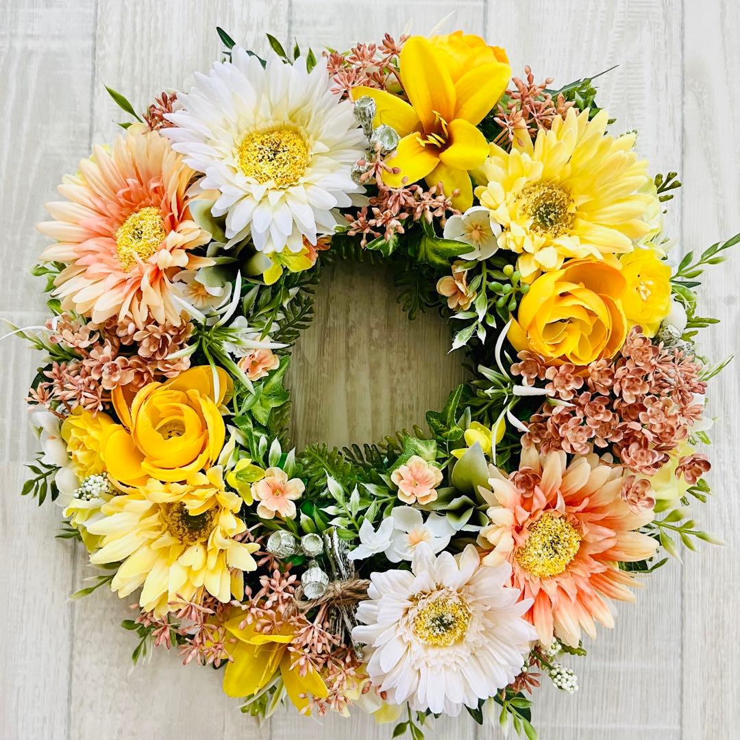 フラワー リース 玄関リース イエロー オレンジ 黄色 ガーベラ ハロウィン