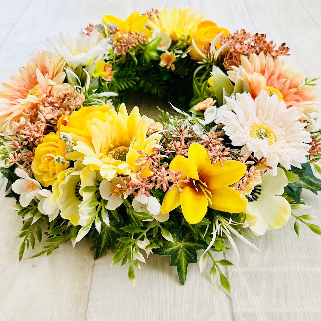 フラワー リース 玄関リース イエロー オレンジ 黄色 ガーベラ ハロウィン