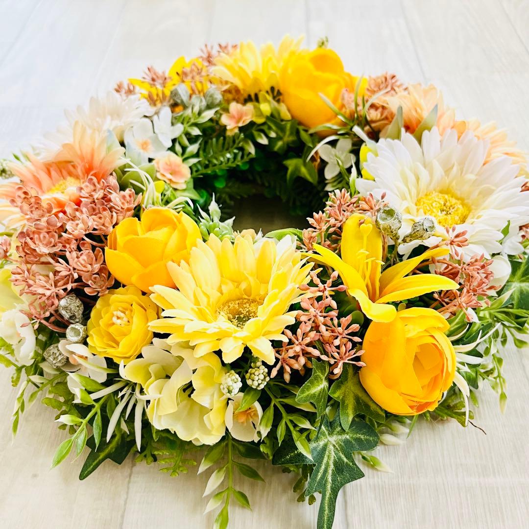 フラワー リース 玄関リース イエロー オレンジ 黄色 ガーベラ ハロウィン