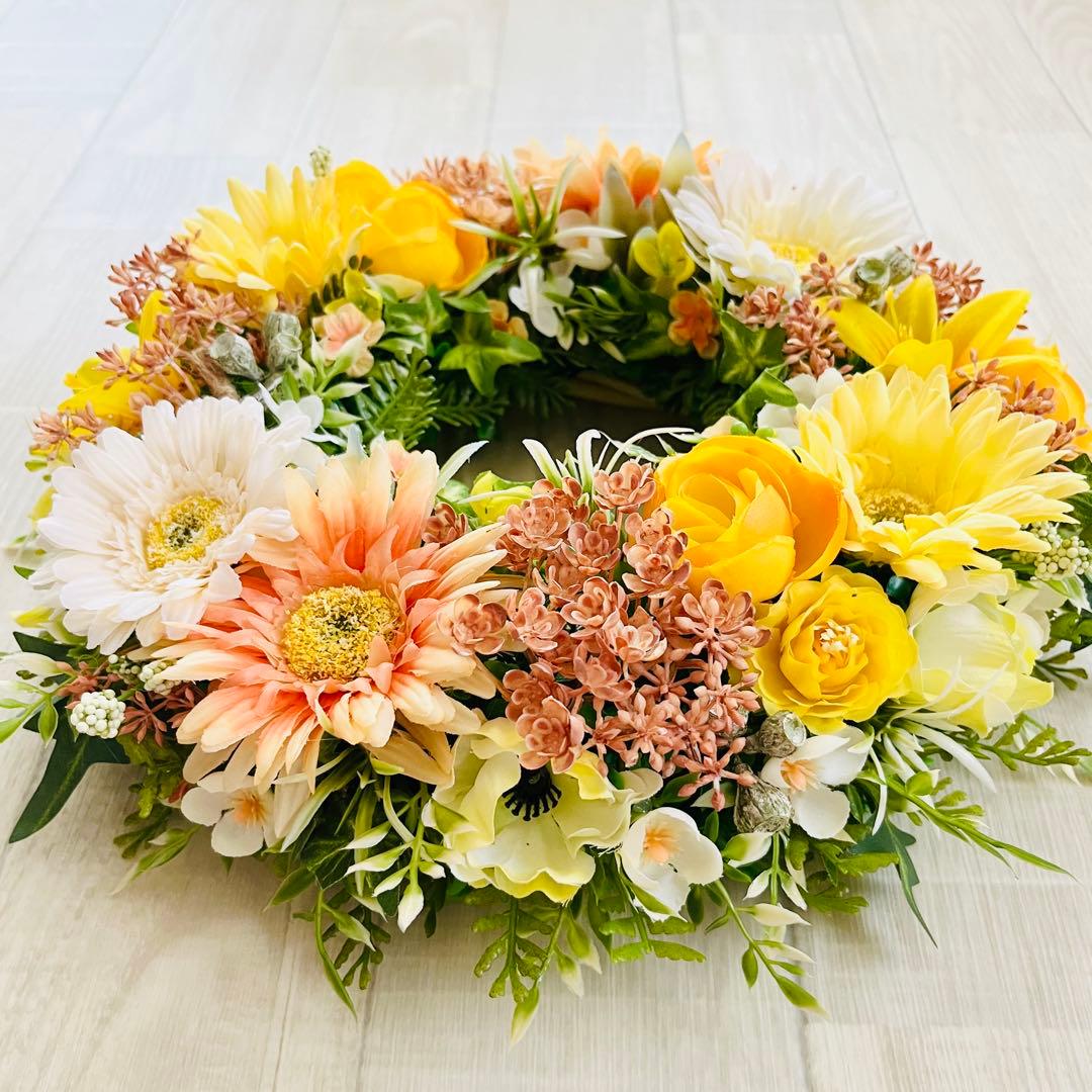 フラワー リース 玄関リース イエロー オレンジ 黄色 ガーベラ ハロウィン