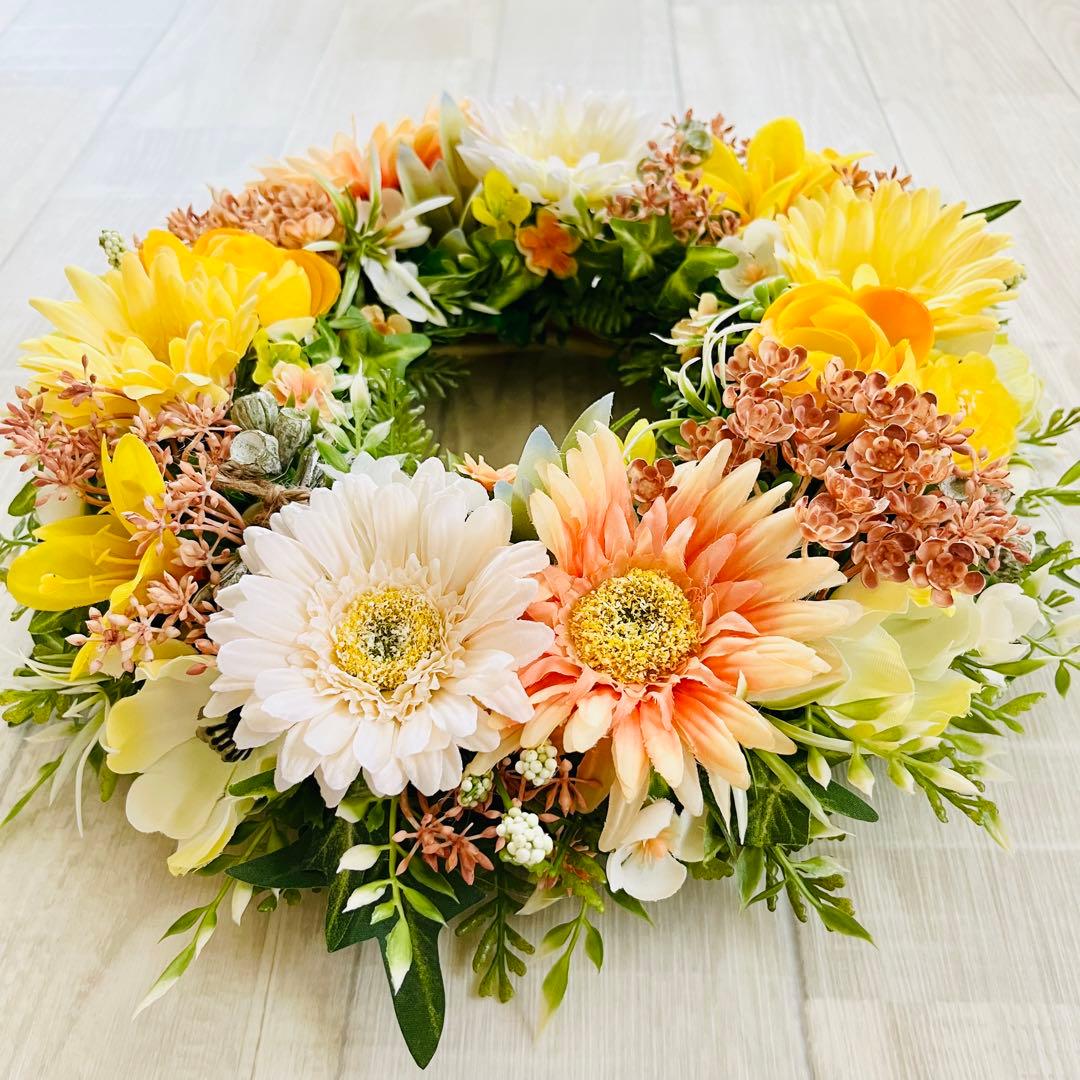 フラワー リース 玄関リース イエロー オレンジ 黄色 ガーベラ ハロウィン