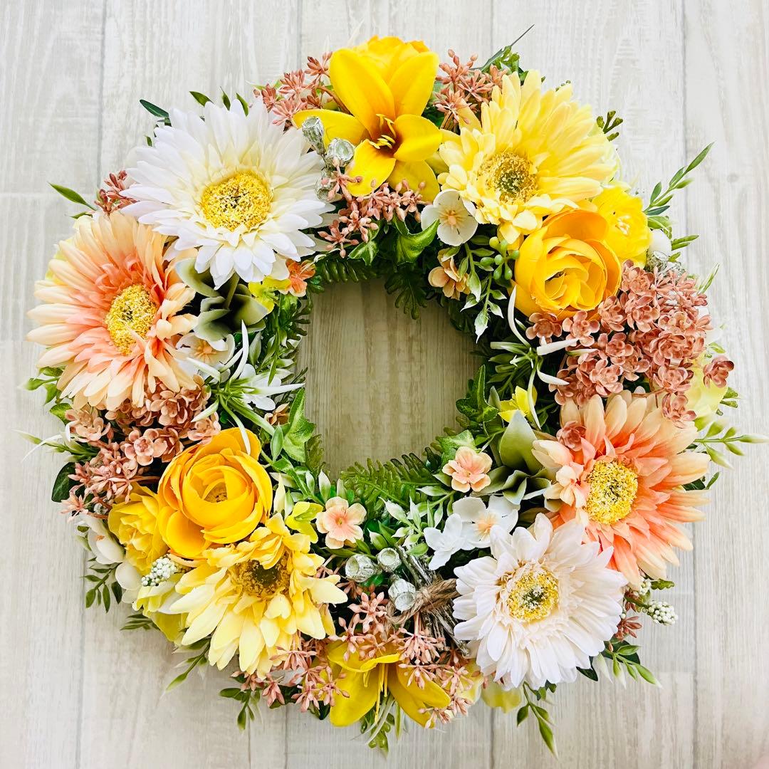 フラワー リース 玄関リース イエロー オレンジ 黄色 ガーベラ ハロウィン