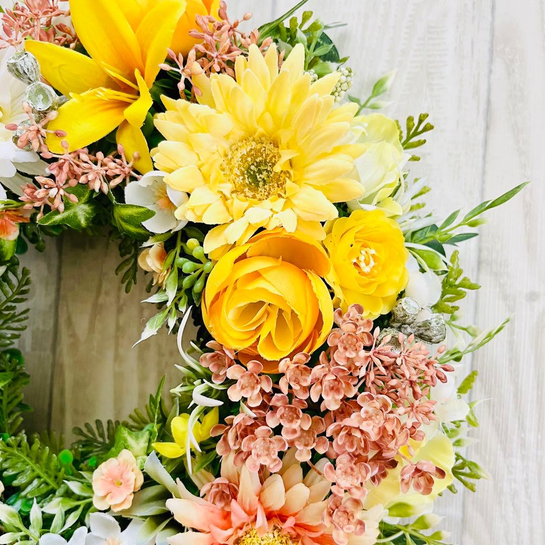 フラワー リース 玄関リース イエロー オレンジ 黄色 ガーベラ ハロウィン