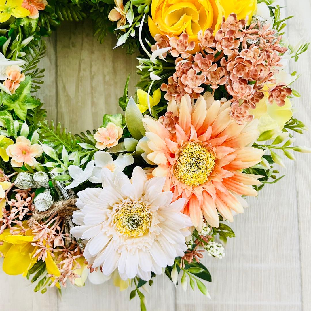 フラワー リース 玄関リース イエロー オレンジ 黄色 ガーベラ ハロウィン
