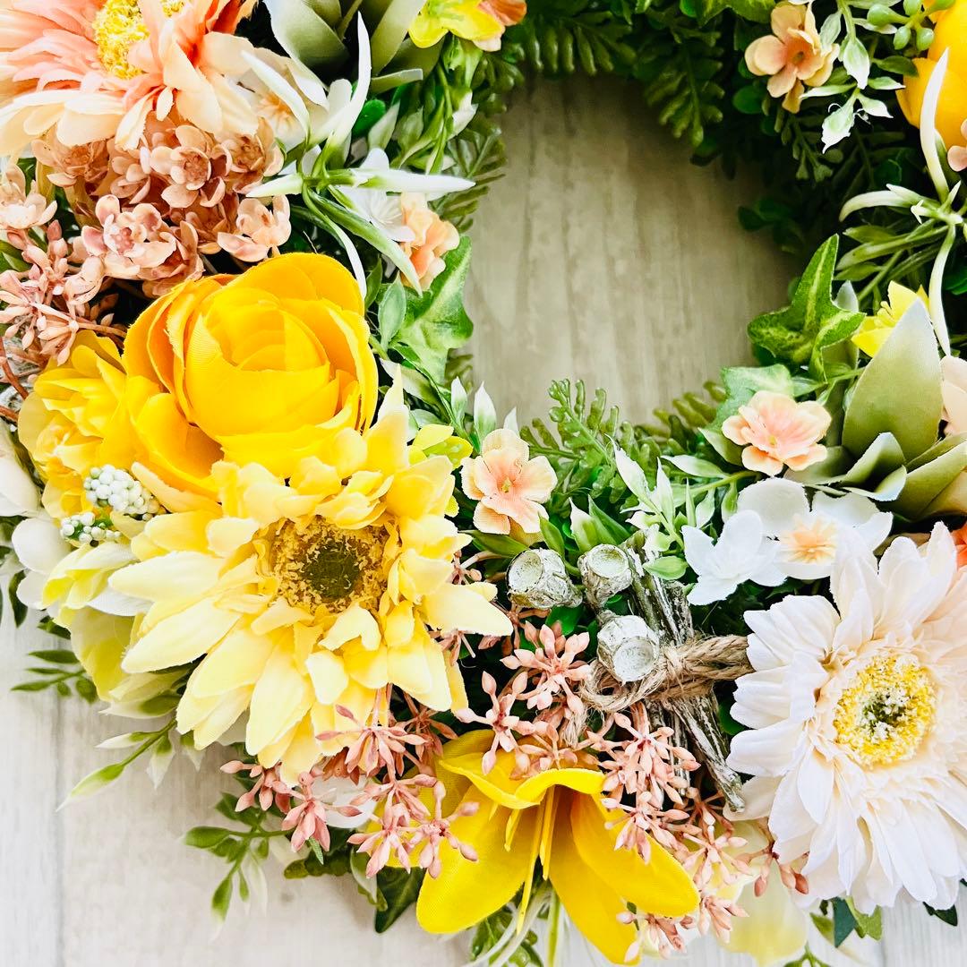 フラワー リース 玄関リース イエロー オレンジ 黄色 ガーベラ ハロウィン