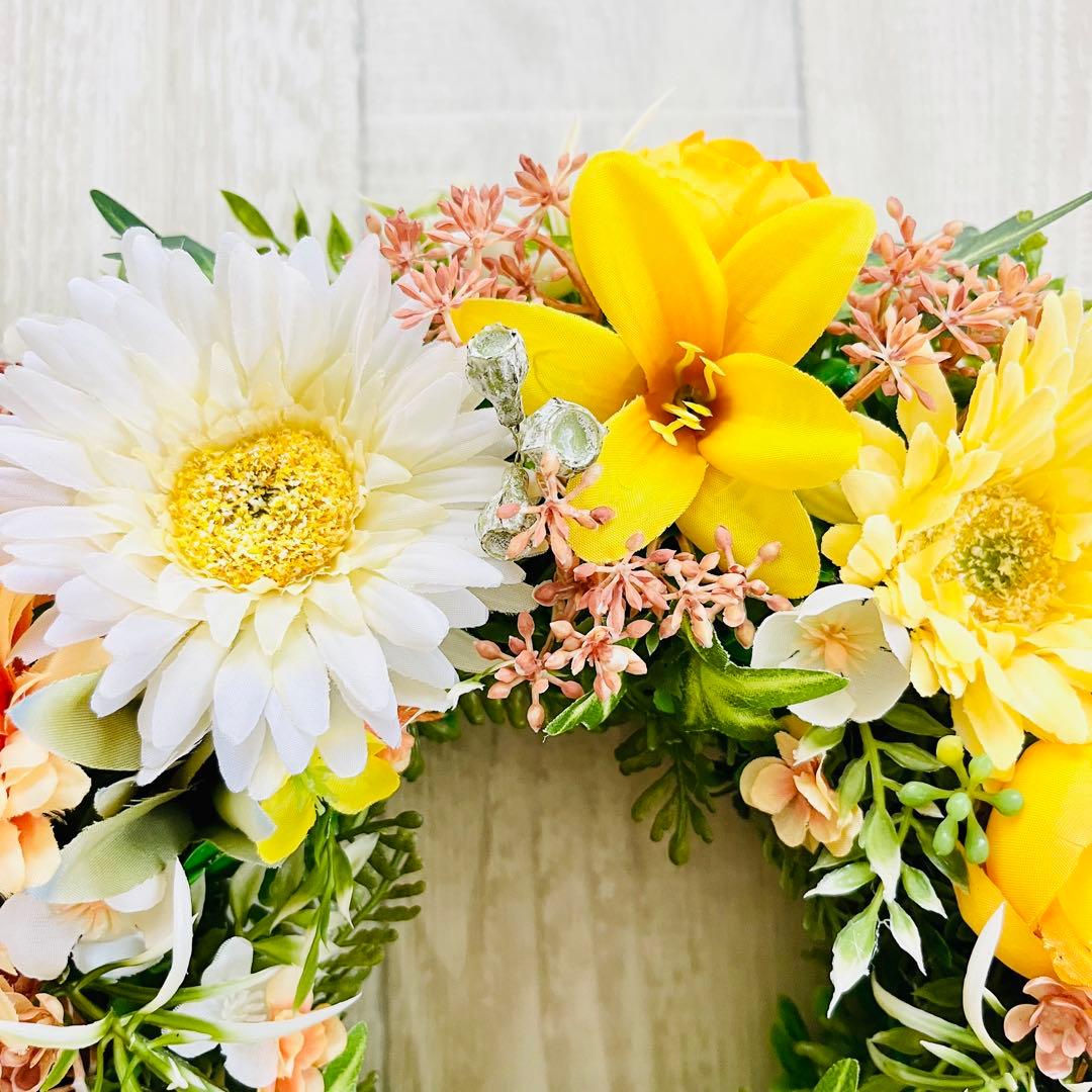 フラワー リース 玄関リース イエロー オレンジ 黄色 ガーベラ ハロウィン