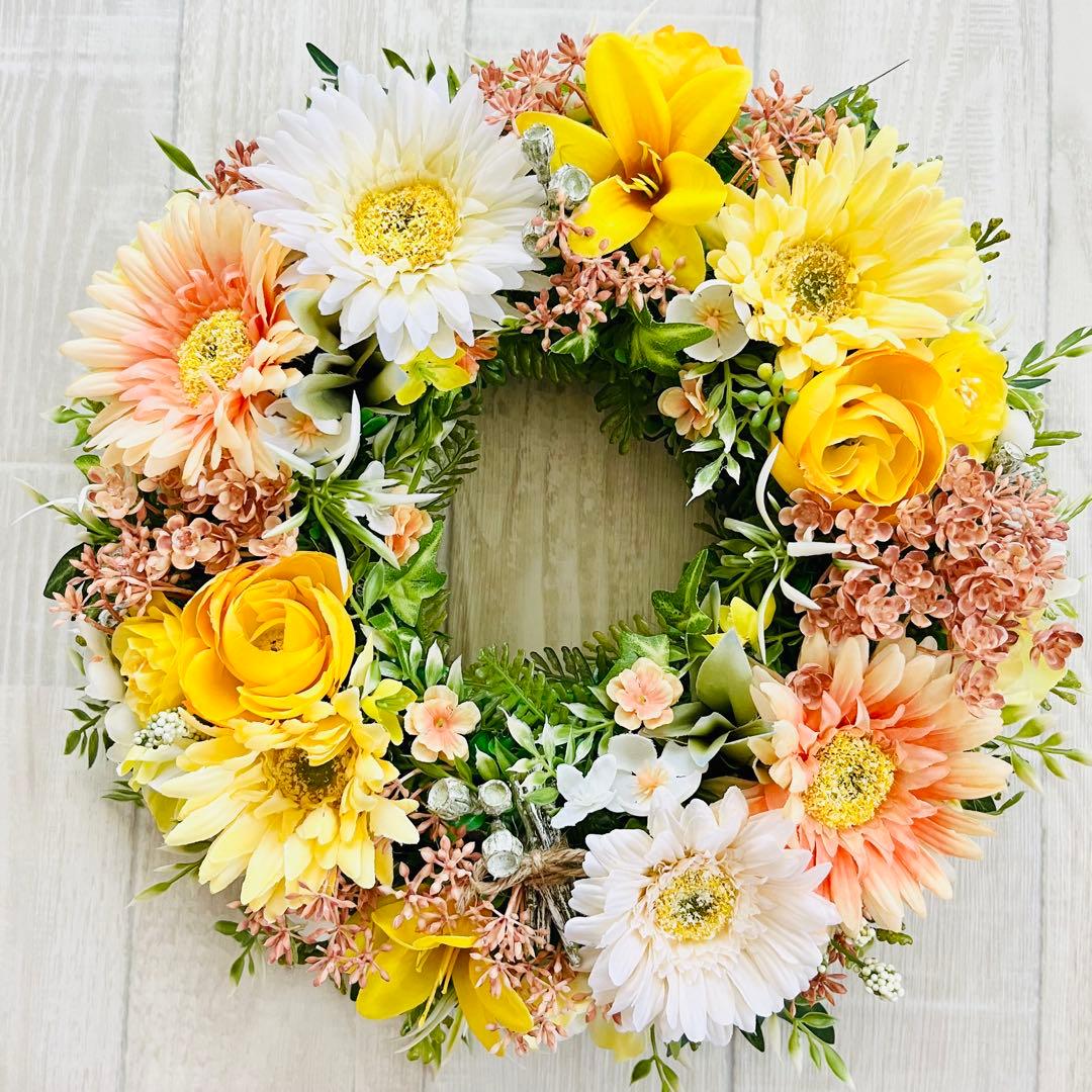 フラワー リース 玄関リース イエロー オレンジ 黄色 ガーベラ ハロウィン