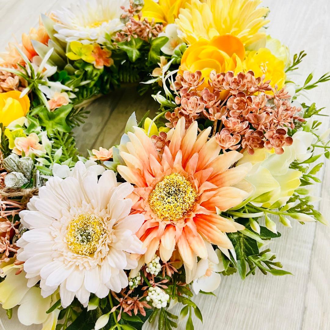 フラワー リース 玄関リース イエロー オレンジ 黄色 ガーベラ ハロウィン