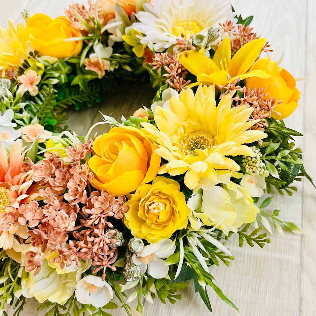 フラワー リース 玄関リース イエロー オレンジ 黄色 ガーベラ ハロウィン