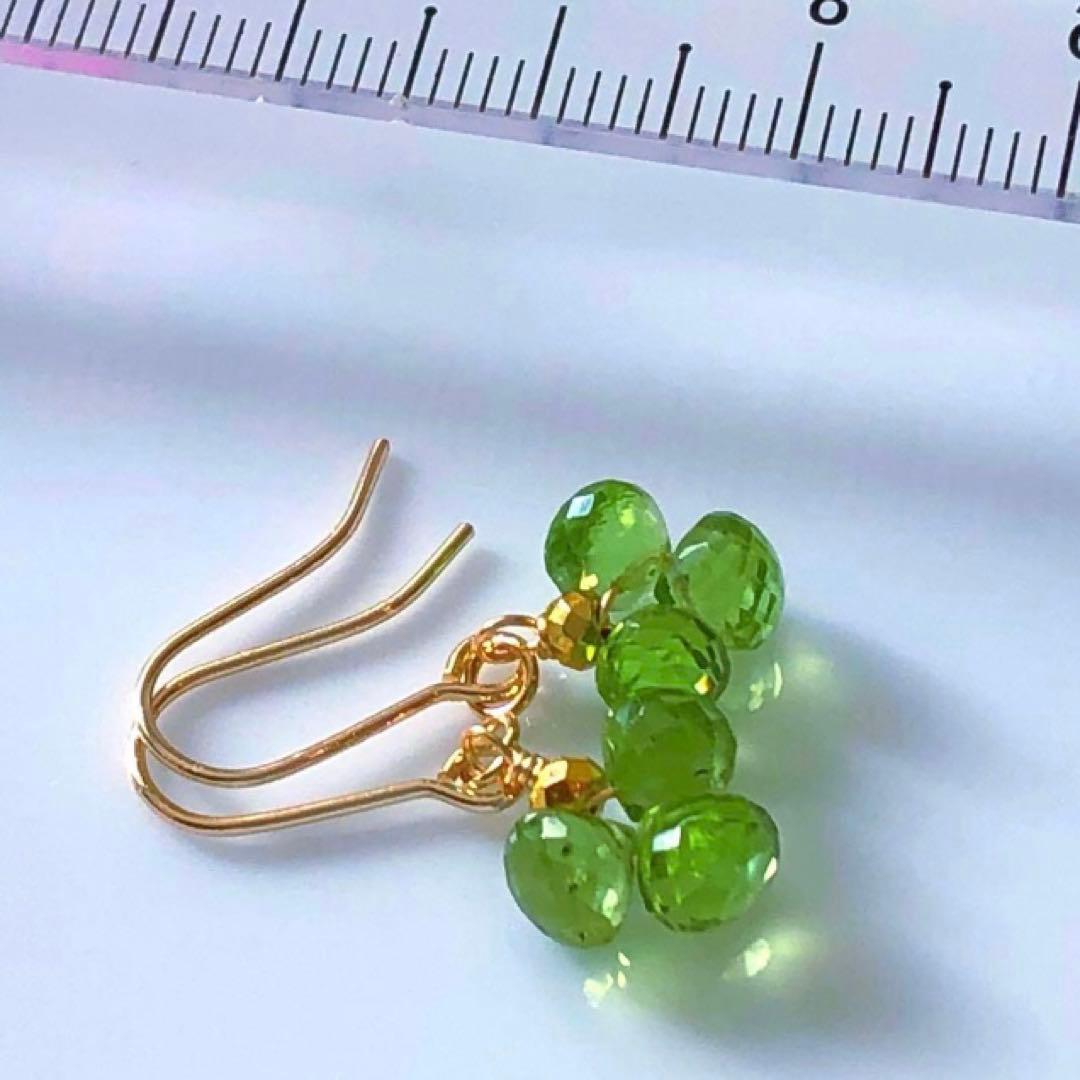 天然石☆極上オニオンブリオレットペリドットのクローバーピアス14kgf