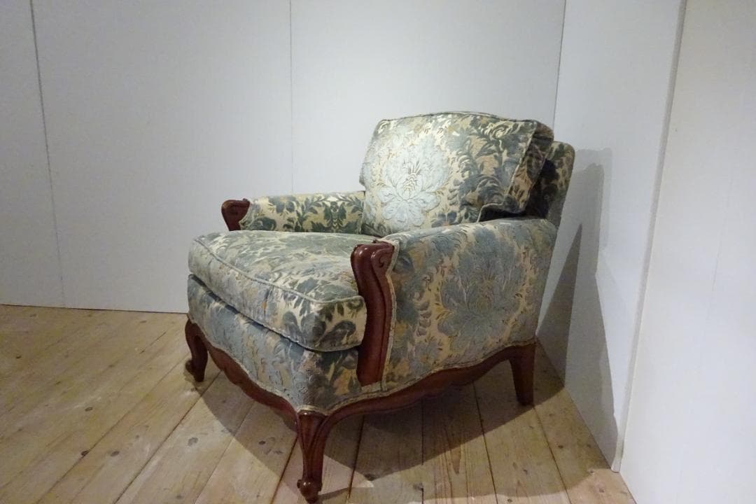 ドレクセルヘリテイジ　アップホルスタリー　1Pソファ　花柄ファブリック　美品 C