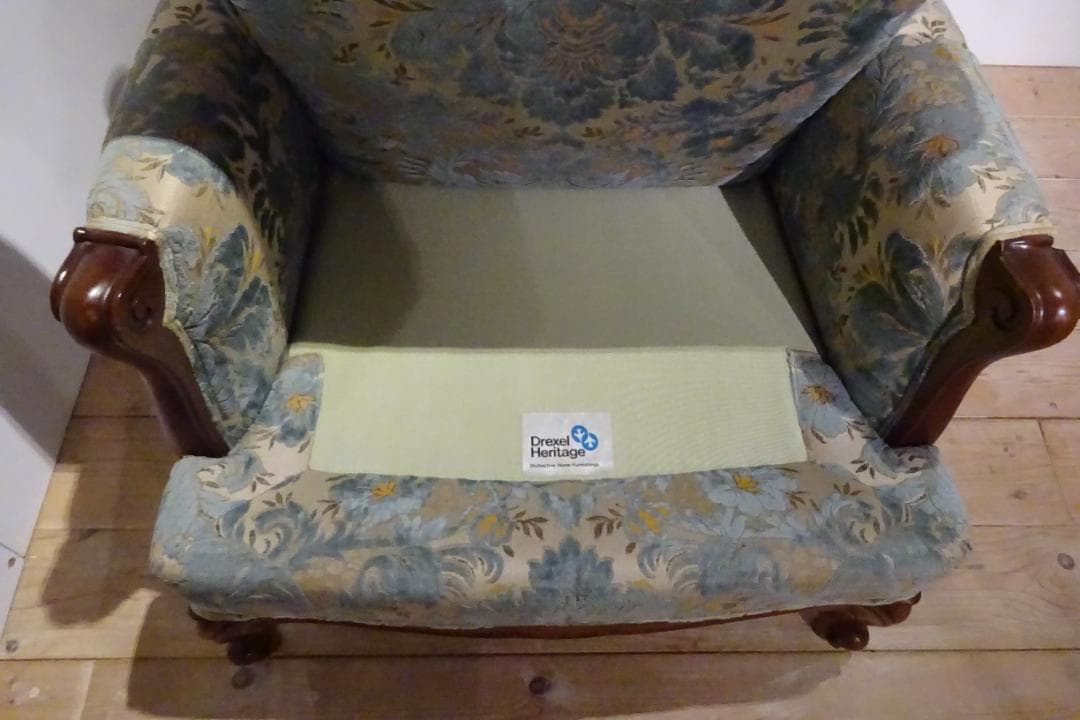 ドレクセルヘリテイジ　アップホルスタリー　1Pソファ　花柄ファブリック　美品 C