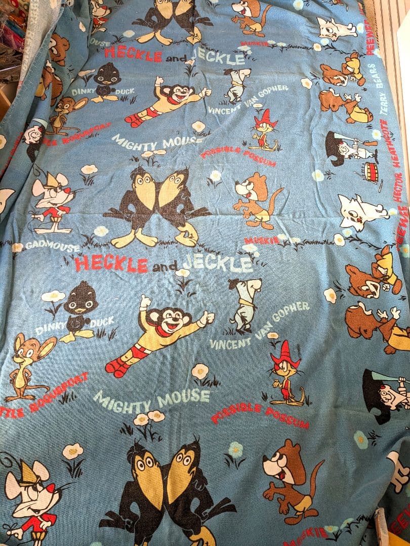 アメリカビンテージソファ、ベッドカバー　アメリカアニメ　コットン