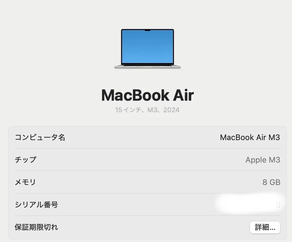 極美品 MacBook Air M3 15inch USキーボード シルバー