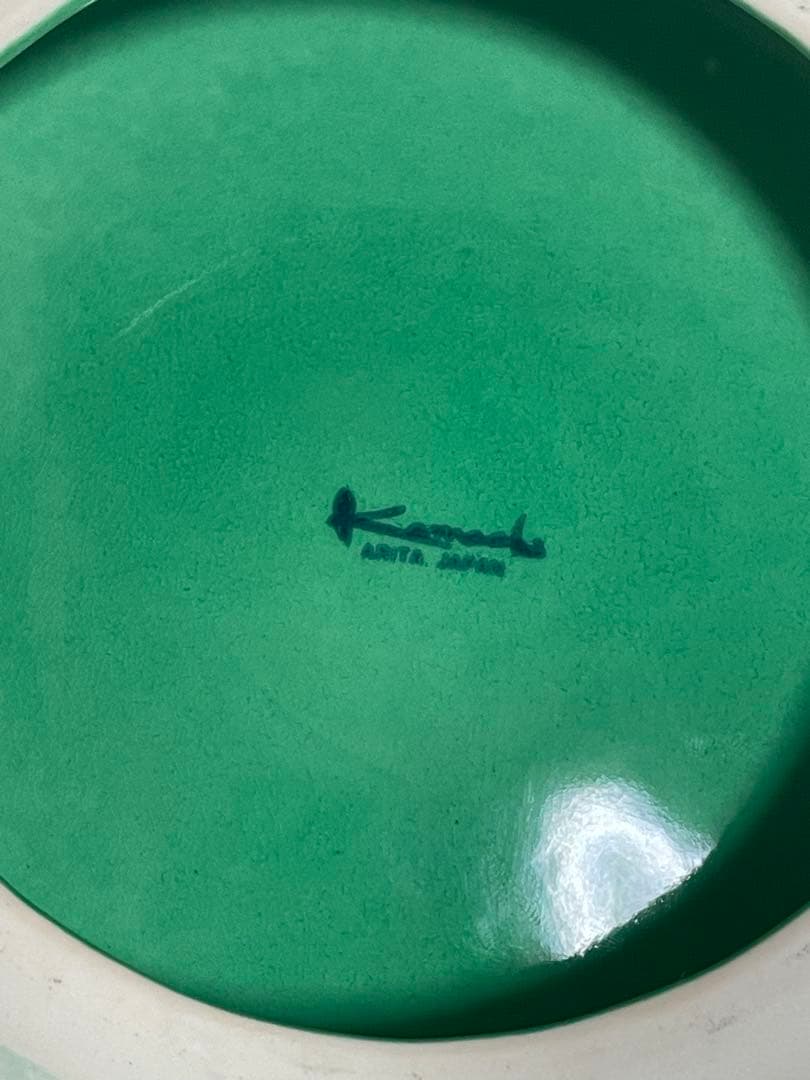 美品　カマチ陶舗　3枚セット　前菜プレート　グリーン　緑　kamachi①