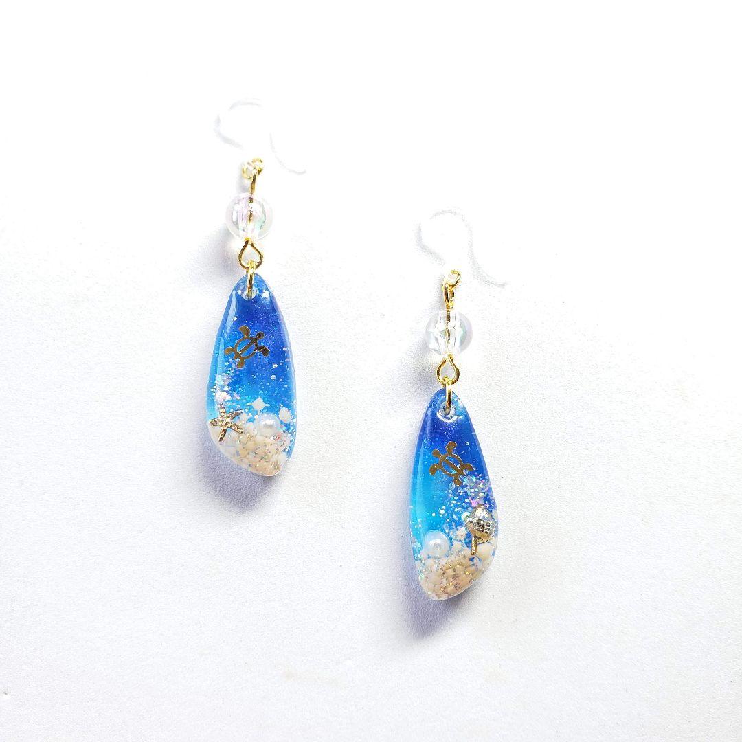 No.1481-C　海☆亀(ホヌ)☆レジン☆ピアス・イヤリング(ゴールド)