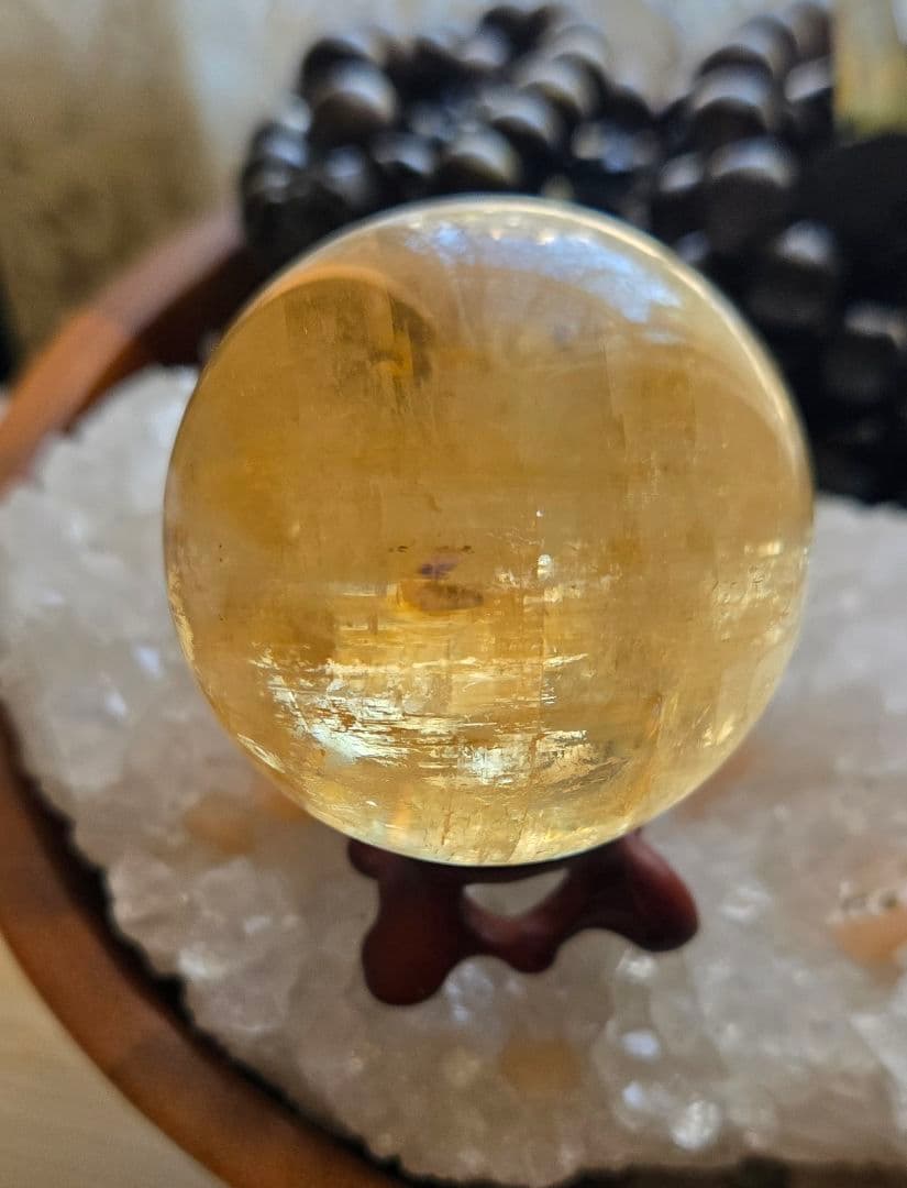 ★ゴールデンカルサイト★ メキシコ産　丸玉　置物 ハニーゴールドカラー