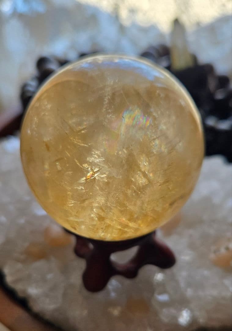 ★ゴールデンカルサイト★ メキシコ産　丸玉　置物 ハニーゴールドカラー