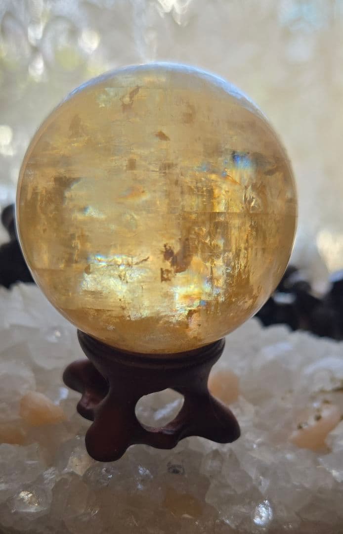 ★ゴールデンカルサイト★ メキシコ産　丸玉　置物 ハニーゴールドカラー