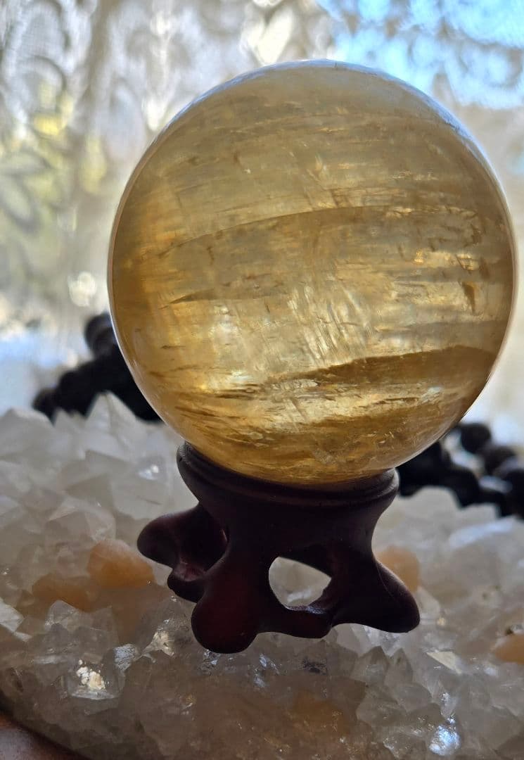★ゴールデンカルサイト★ メキシコ産　丸玉　置物 ハニーゴールドカラー