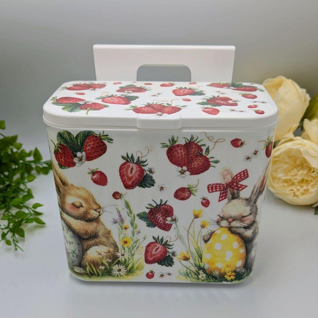 フタ付ゴミ箱 2way パスクワーレの夢うさぎ 苺 デコパージュ ハンドメイド