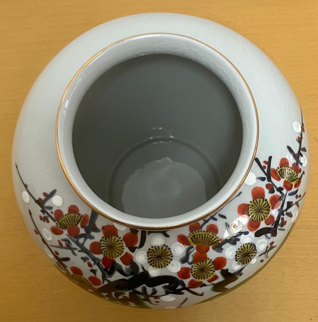 【九谷焼】花瓶 花鳥図 梅に鶯（うぐいす）木箱付き 伝統工芸品