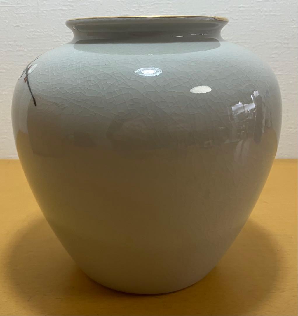 【九谷焼】花瓶 花鳥図 梅に鶯（うぐいす）木箱付き 伝統工芸品