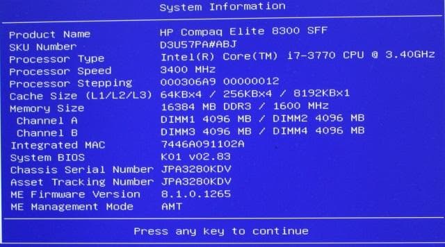⑦★BIOS起動OK★ジャンク★メモリ16GB　 i7　HP 8300 SFF