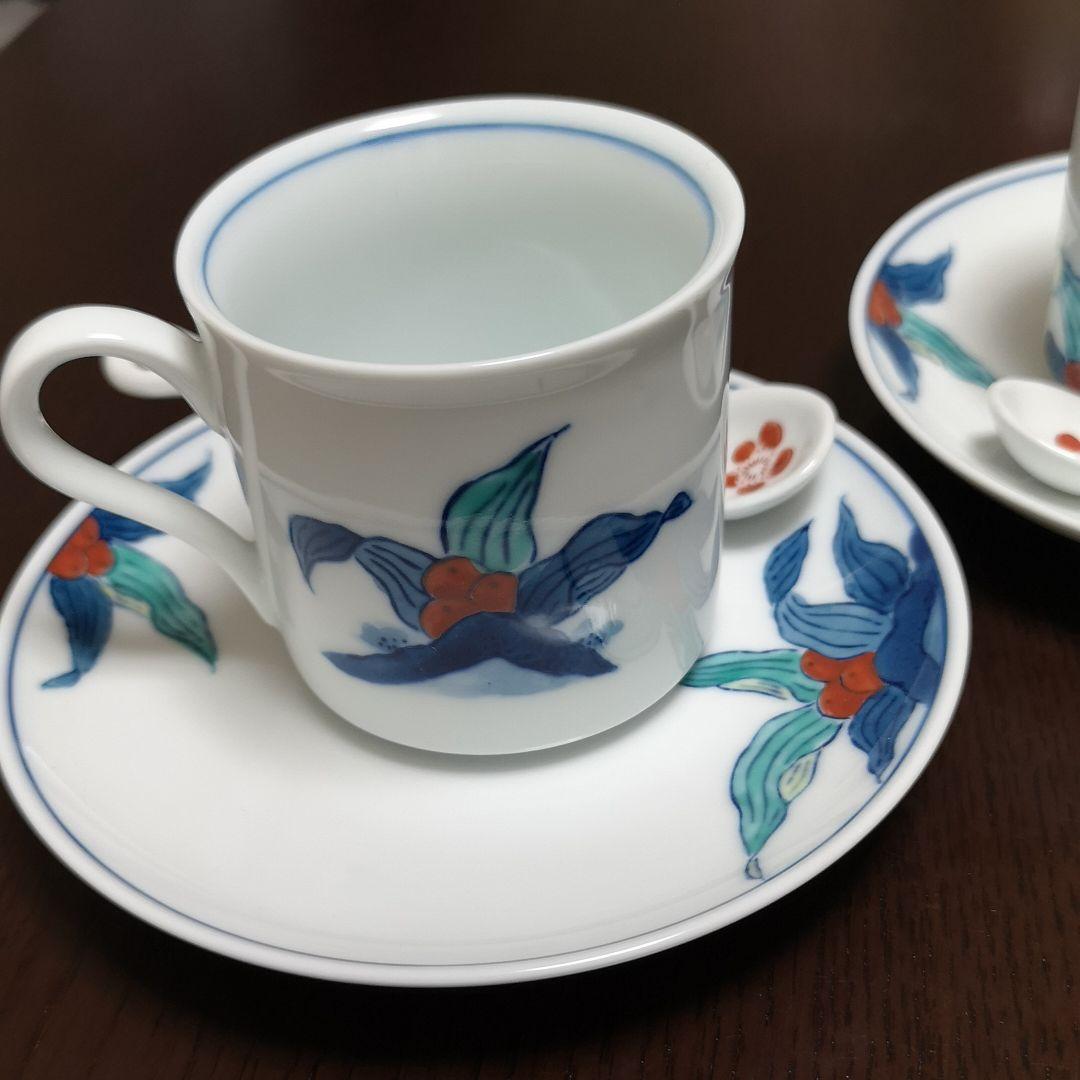 美品、色鍋島焼きのコーヒーカップ2客