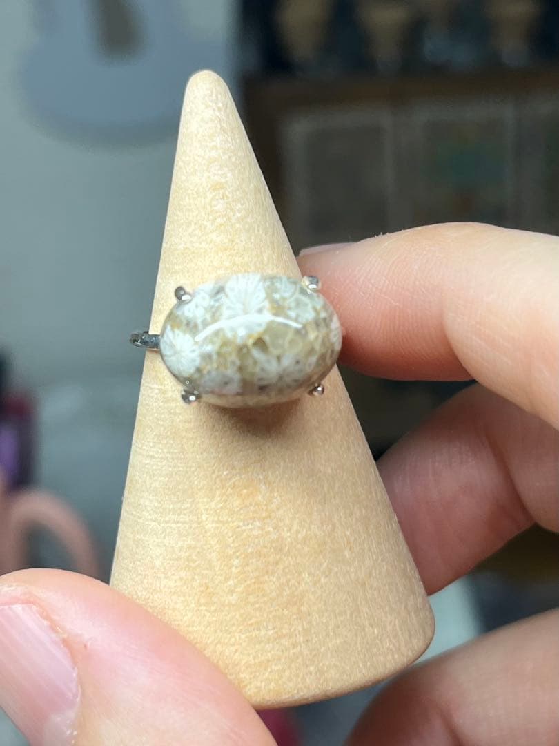 フォッシルコーラル　天然石リング