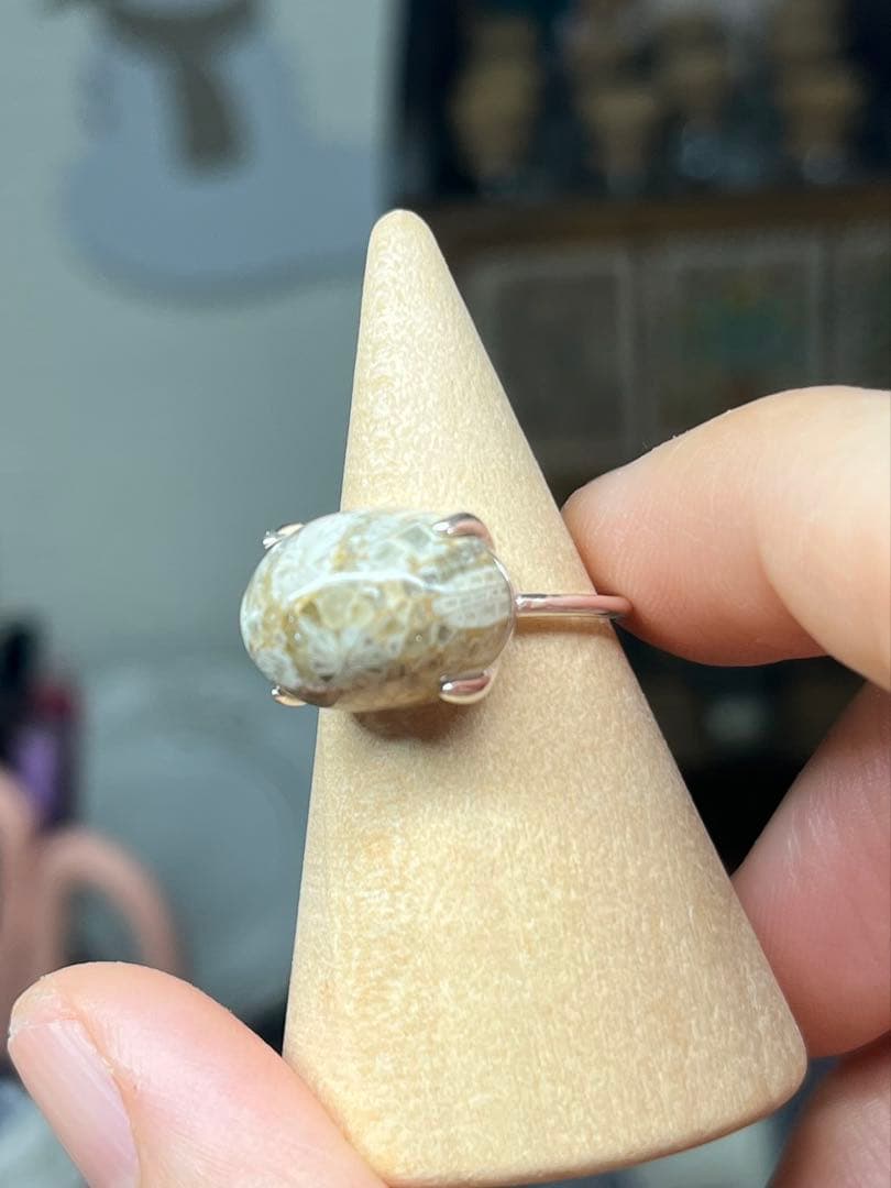 フォッシルコーラル　天然石リング