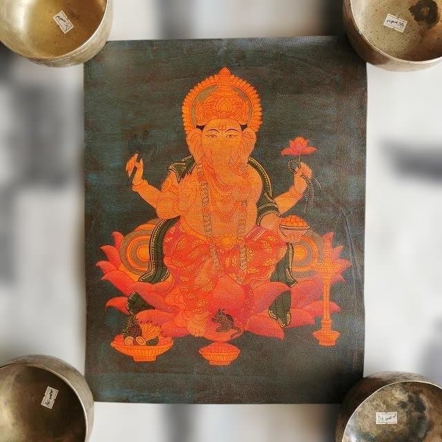 ガネーシャ：タンカサイズ縦36.5cm×横28cm　タンカ　仏画（額縁なし）