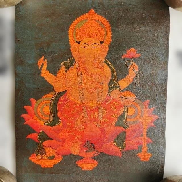 ガネーシャ：タンカサイズ縦36.5cm×横28cm　タンカ　仏画（額縁なし）