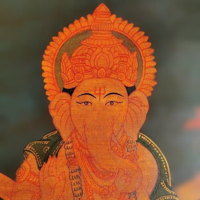 ガネーシャ：タンカサイズ縦36.5cm×横28cm　タンカ　仏画（額縁なし）