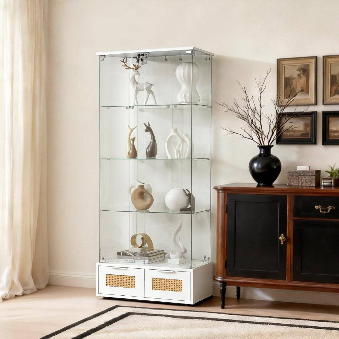 コレクションケース 引出し付 両扉タイプ 幅80×奥行36×高さ184cm 白