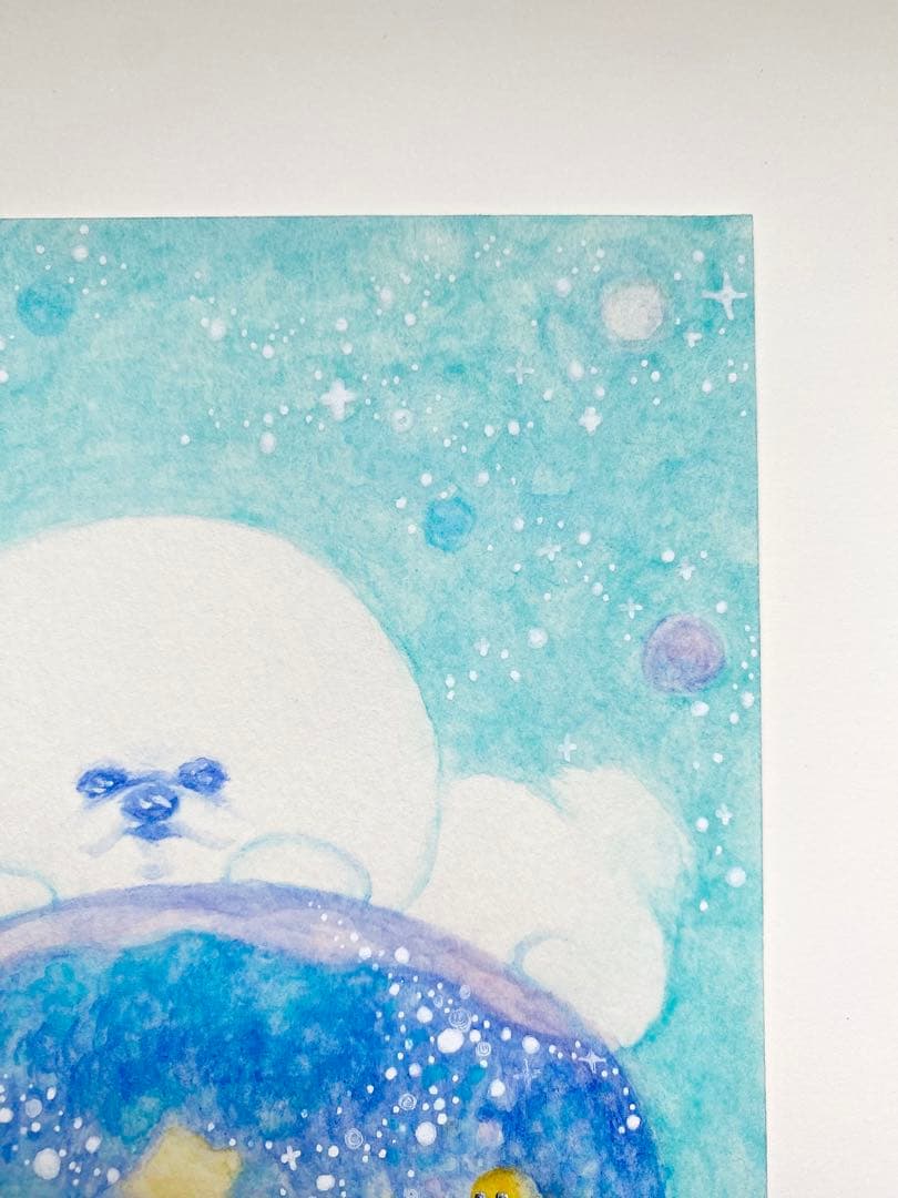 水彩画 ビションフリーゼVoyage フォトフレーム付き 絵画 犬 アート 原画