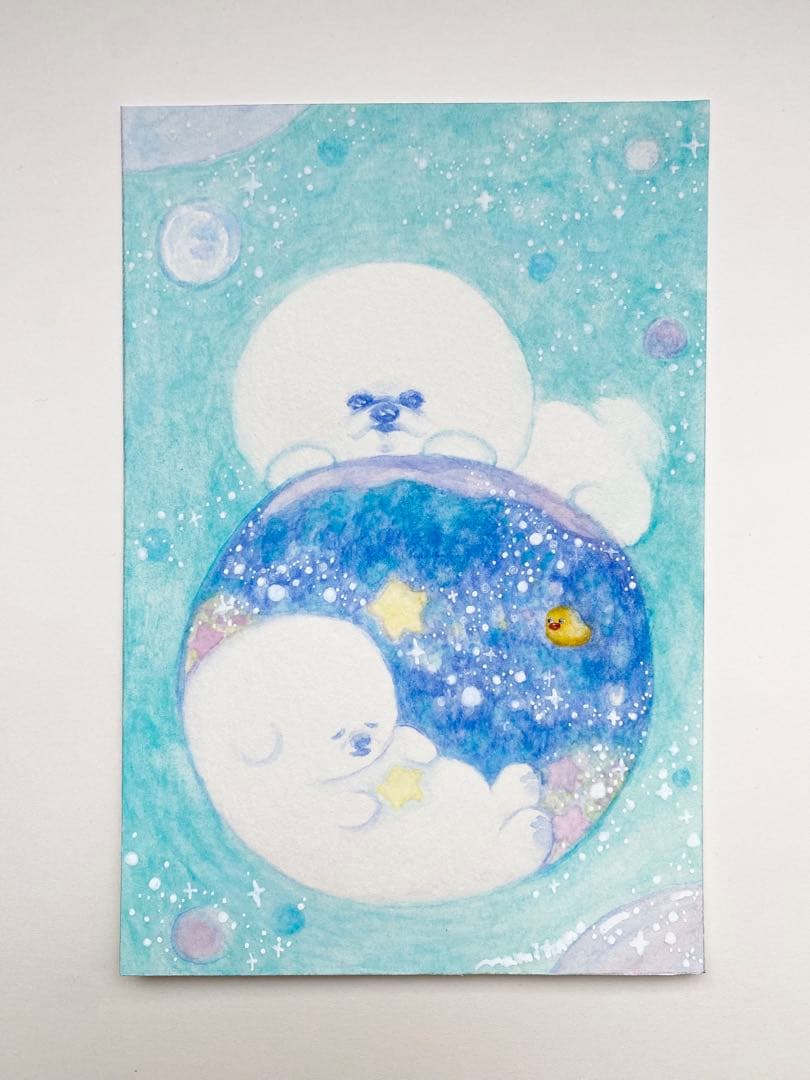 水彩画 ビションフリーゼVoyage フォトフレーム付き 絵画 犬 アート 原画