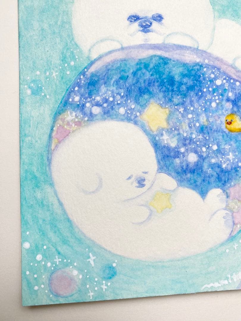 水彩画 ビションフリーゼVoyage フォトフレーム付き 絵画 犬 アート 原画