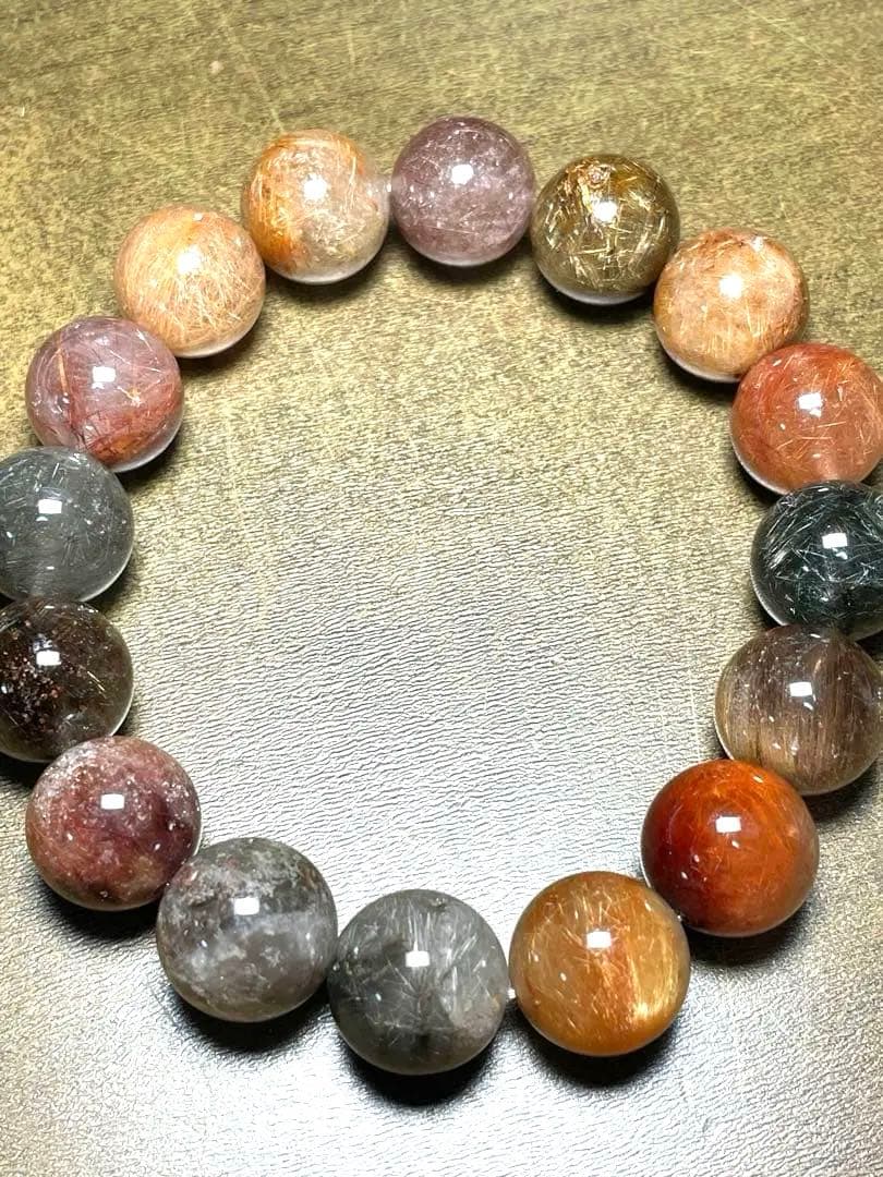 高品質シルバールチル入りミックスルチルクォーツ大玉13㎜ブレス（新品未使用）