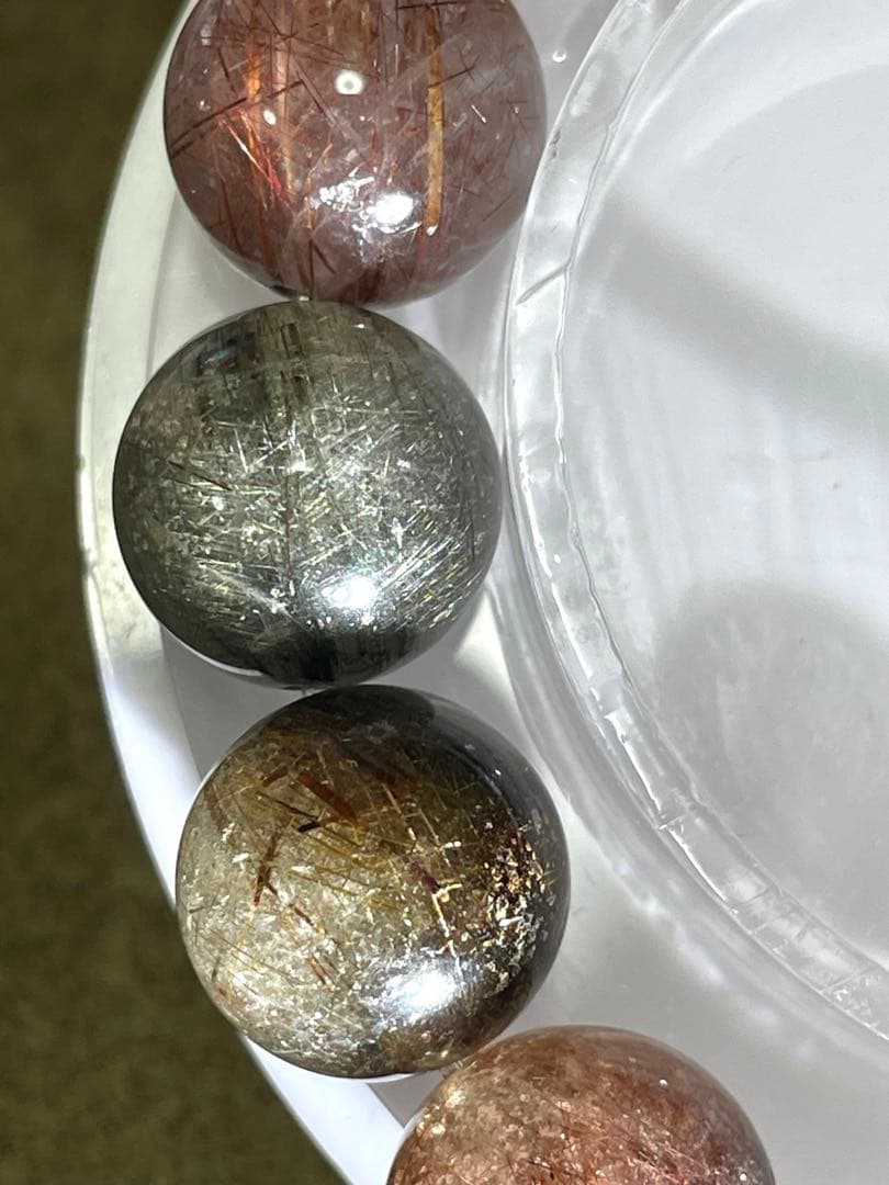 高品質シルバールチル入りミックスルチルクォーツ大玉13㎜ブレス（新品未使用）