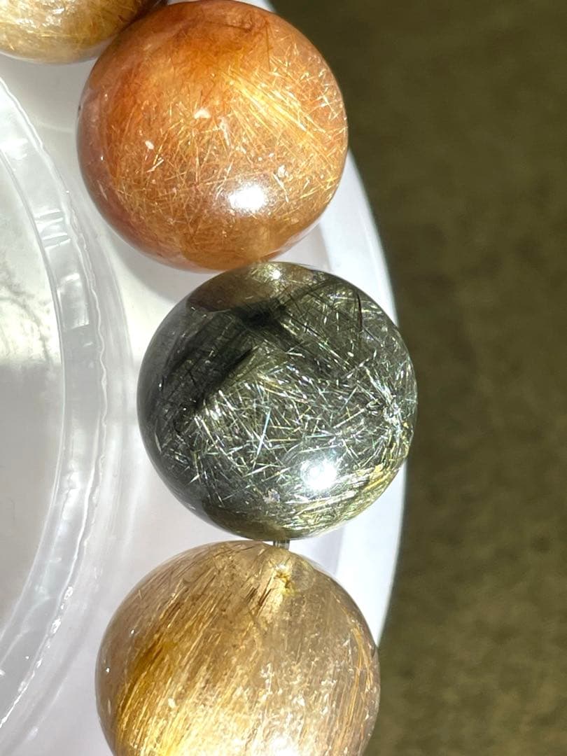 高品質シルバールチル入りミックスルチルクォーツ大玉13㎜ブレス（新品未使用）