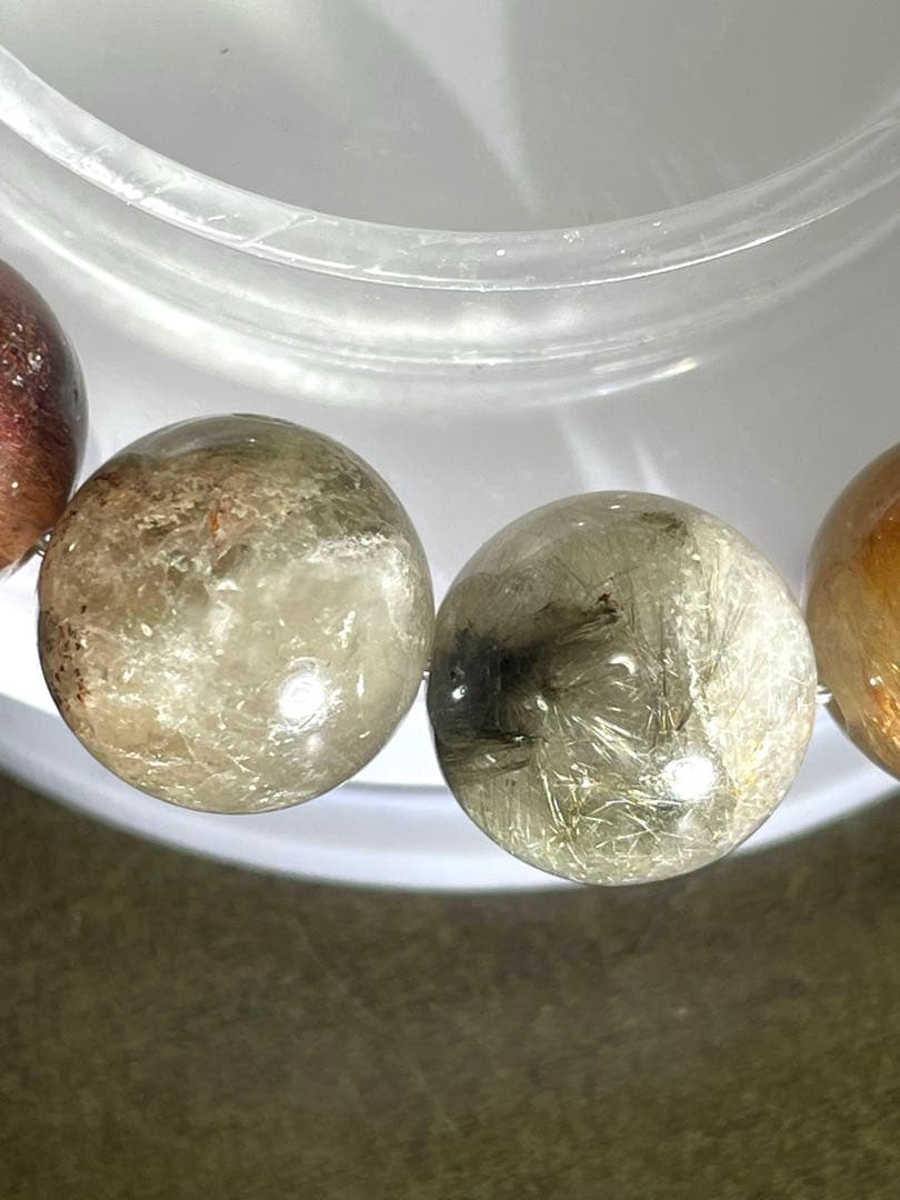 高品質シルバールチル入りミックスルチルクォーツ大玉13㎜ブレス（新品未使用）