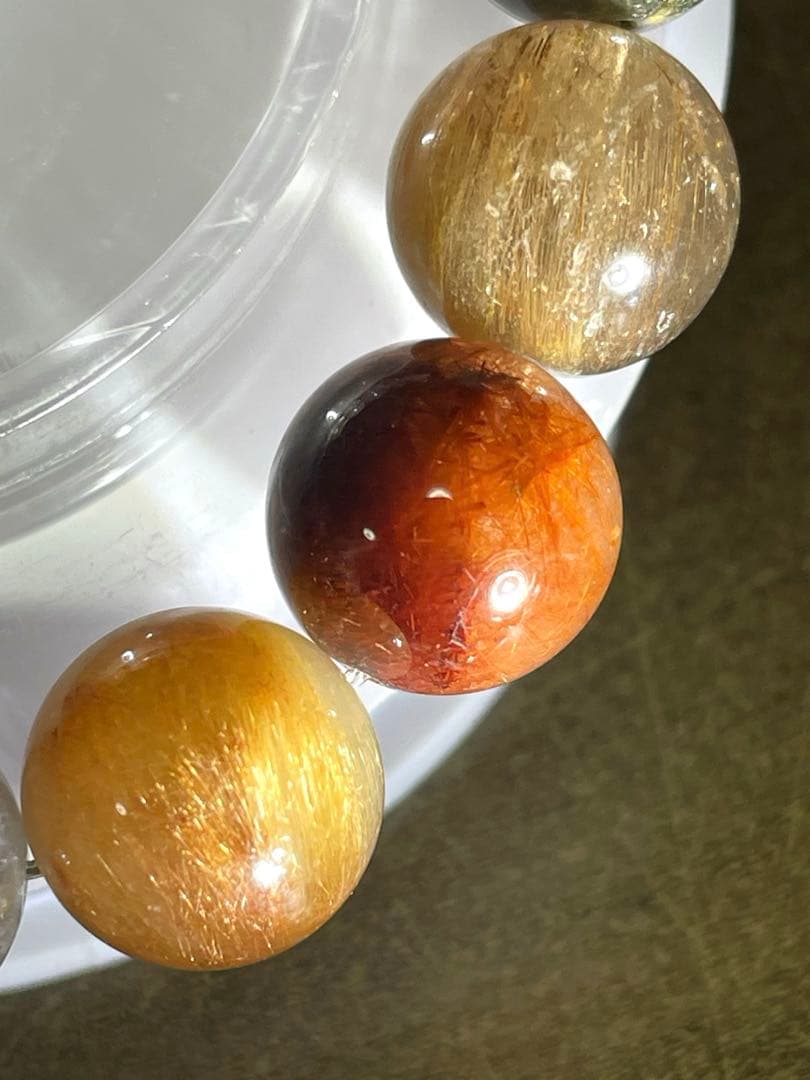 高品質シルバールチル入りミックスルチルクォーツ大玉13㎜ブレス（新品未使用）