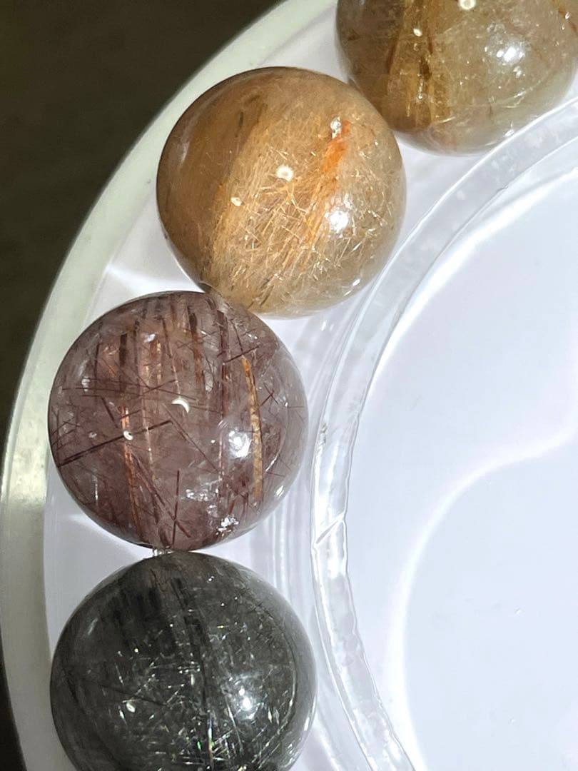 高品質シルバールチル入りミックスルチルクォーツ大玉13㎜ブレス（新品未使用）