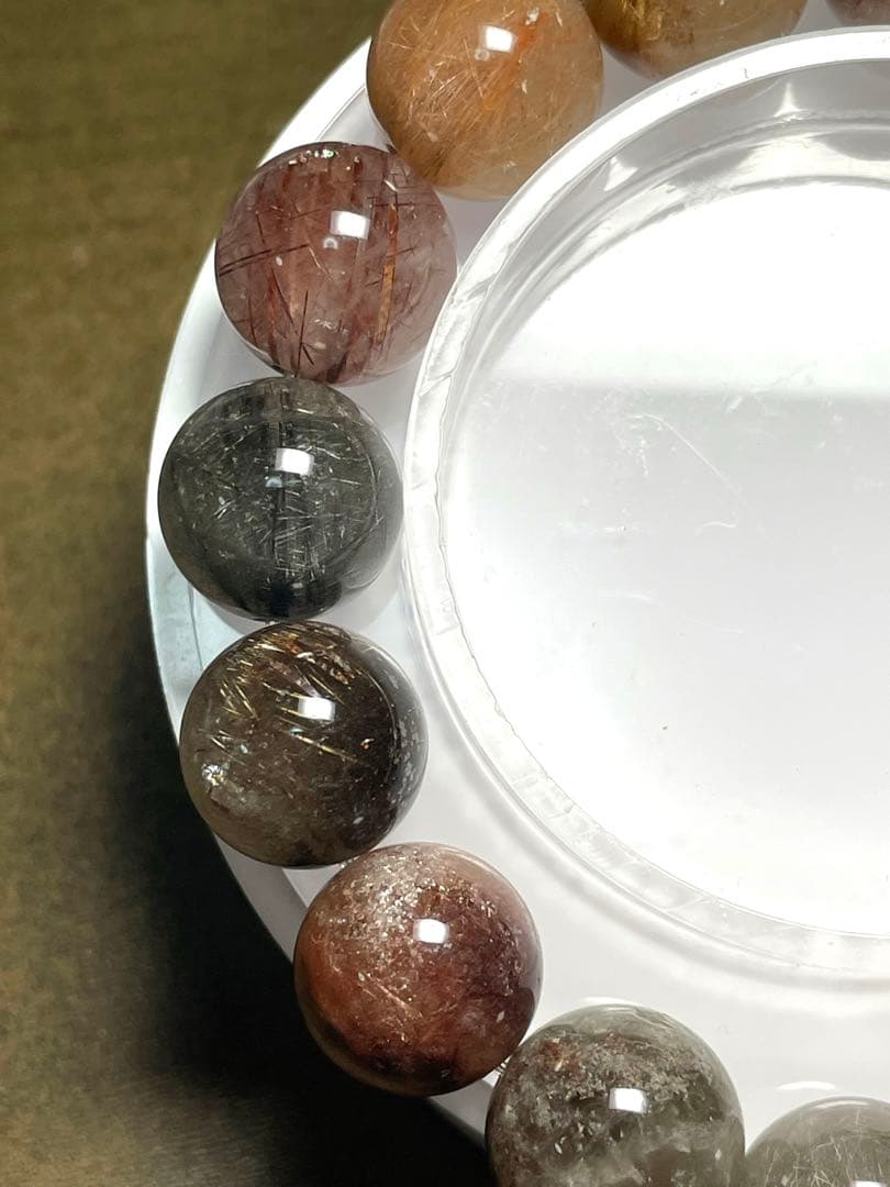 高品質シルバールチル入りミックスルチルクォーツ大玉13㎜ブレス（新品未使用）