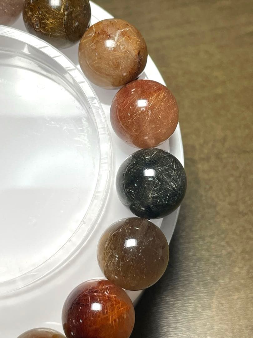 高品質シルバールチル入りミックスルチルクォーツ大玉13㎜ブレス（新品未使用）