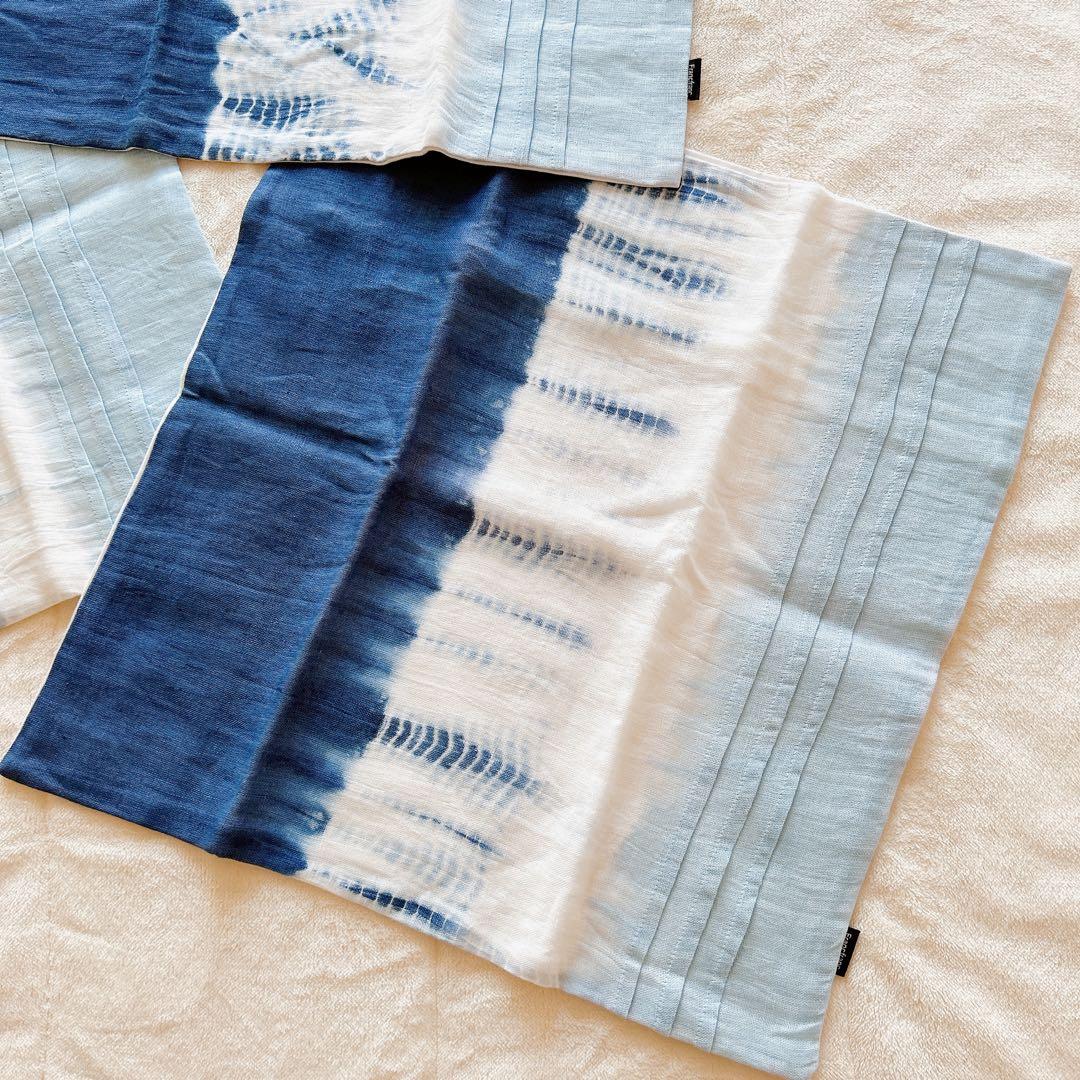 フランフラン リネンクッションカバー 3点 麻 白ブルー Francfranc